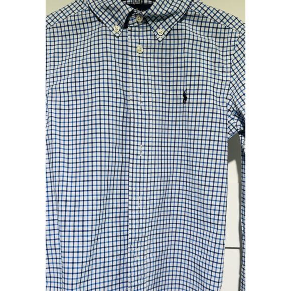 Ralph Lauren Button Down Classic Preppy Natural Stretch Boys Size 5 Blue Plaid - Picture 2 of 9